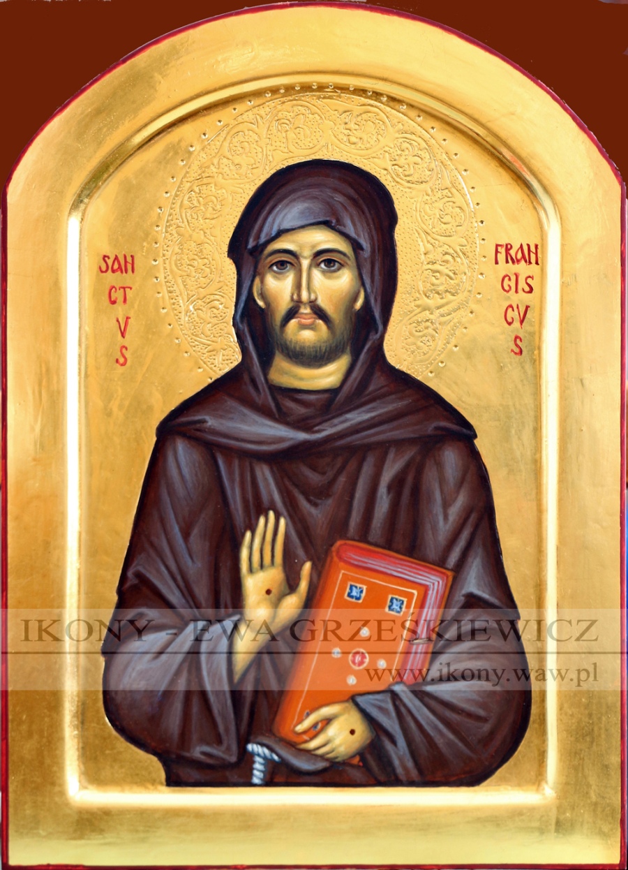ikona świętego franciszka z asyżu z ornamentem