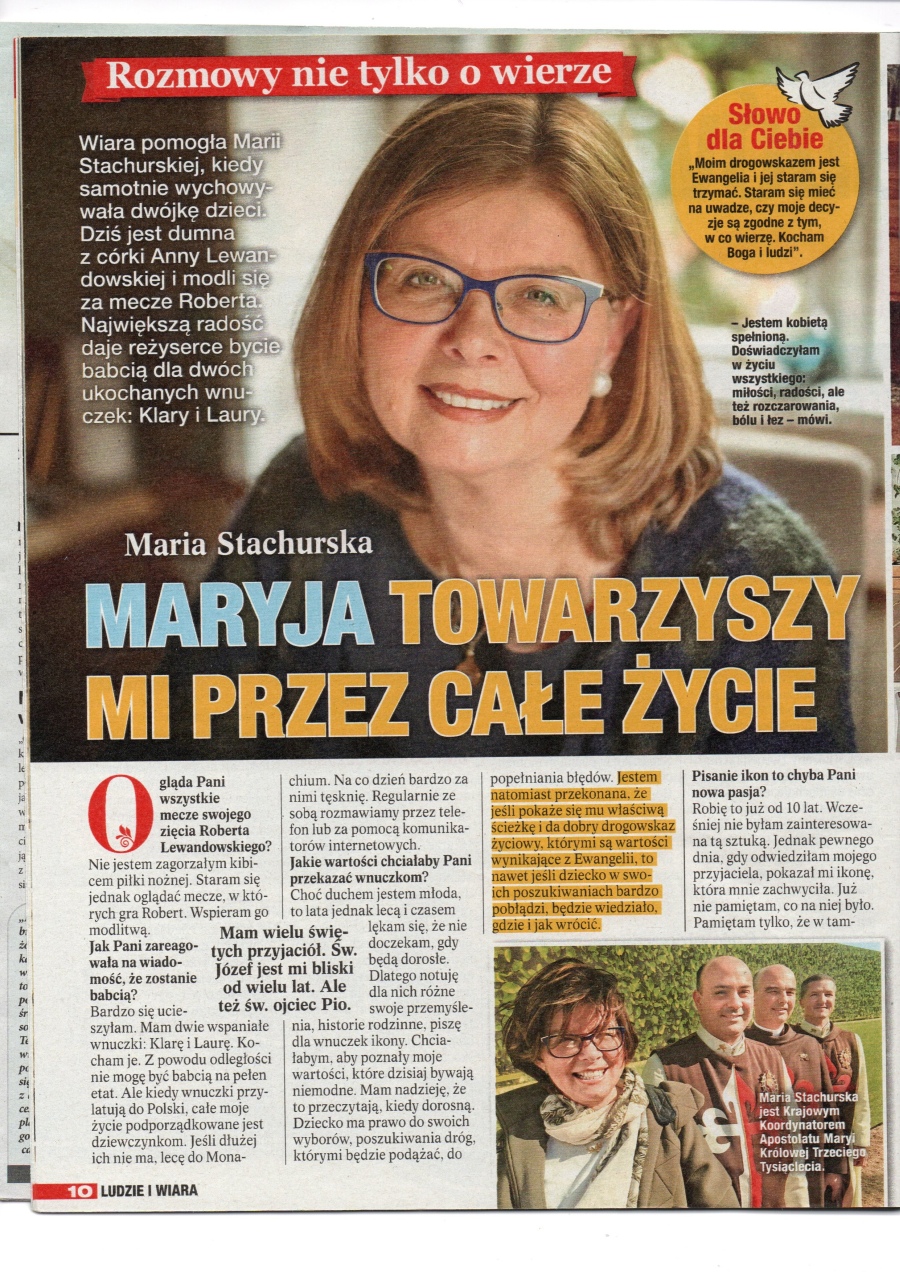 Maria Stachurska wspomina o mnie w miesięczniku "Wiara i ludzie"